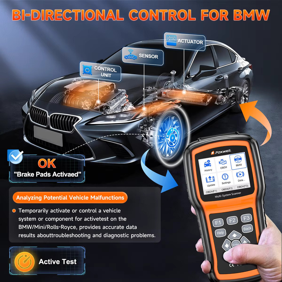 FOXWELL NT530 Plus OBD2-Scanner für BMW mit bidirektionaler Diagnose und allen Wartungsdiensten in Rot-Schwarz - Bild 2