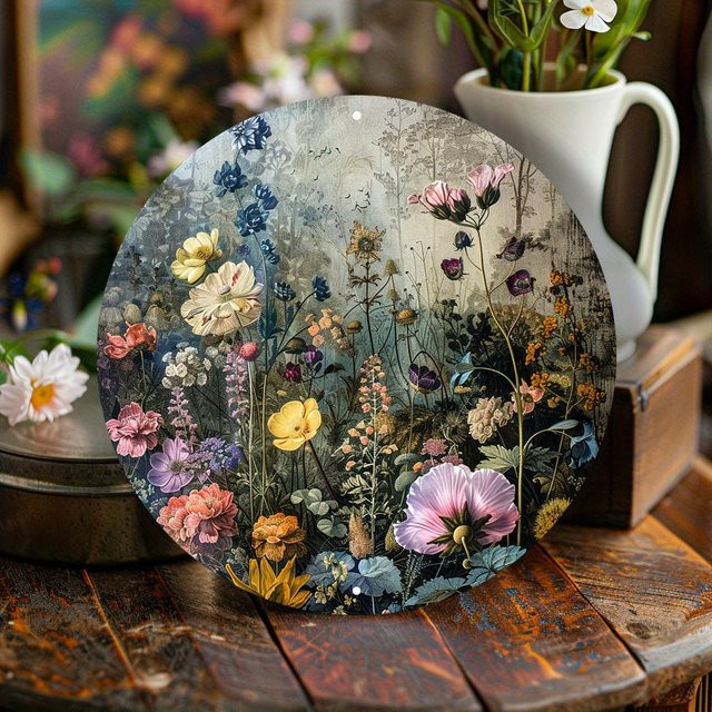 Rundes Metallschild Potdemiel mit floralem Grafikdesign in Mehrfarbig, Durchmesser: 20 cm - Bild 1
