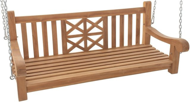 DELUKE Schaukelbank aus Teakholz in Braun, Hängebank für Garten und Veranda, B/T/H: 150 x 70 x 61 cm - Bild 1