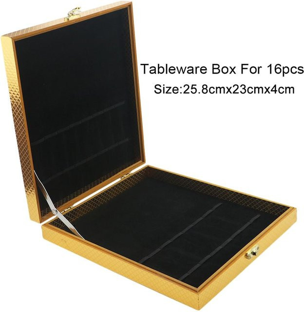 JANKNG HOME Geschirr-Box aus Holz für 16-teiliges Set, Gold, Schwarz, Silber, B: 25,8 cm, T: 25,8 cm, H: 16,0 cm - Bild 1