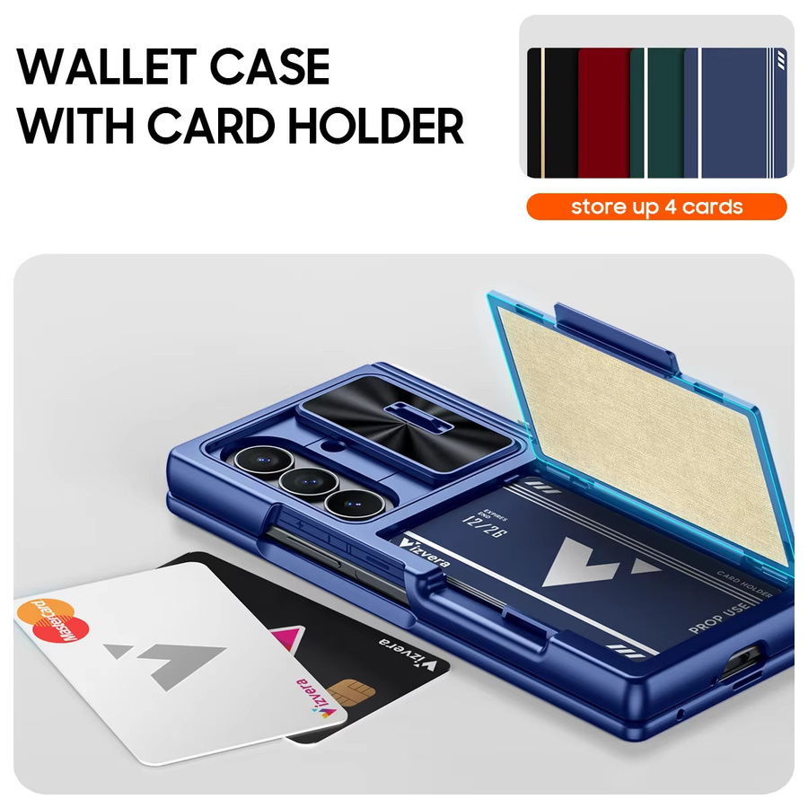 BANGZAO Stoßfeste Handyhülle für die Galaxy Z Fold Serie mit Kartenhalter, Schiebe-Kameraabdeckung und RFID-Blockierung in Blau - Bild 3