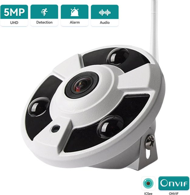 HAMROLTE 5MP WLAN-Fischaugenkamera in Weiß mit 1,7 mm Panorama-Objektiv, iCsee ONVIF, Bewegungserkennung und Audioaufzeichnung - Bild 1