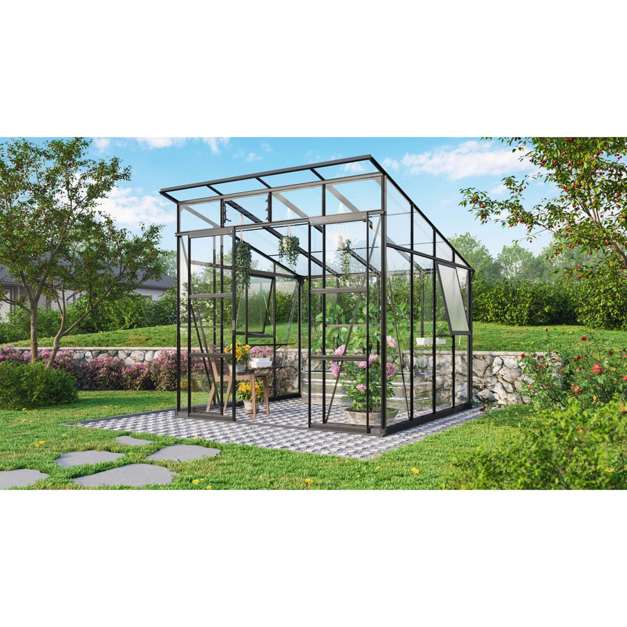Vitavia Gewächshaus Playa 7600 Schwarz mit Fundament, Sicherheitsglas und Aluminiumrahmen für die Pflanzenzucht im Garten - Bild 2