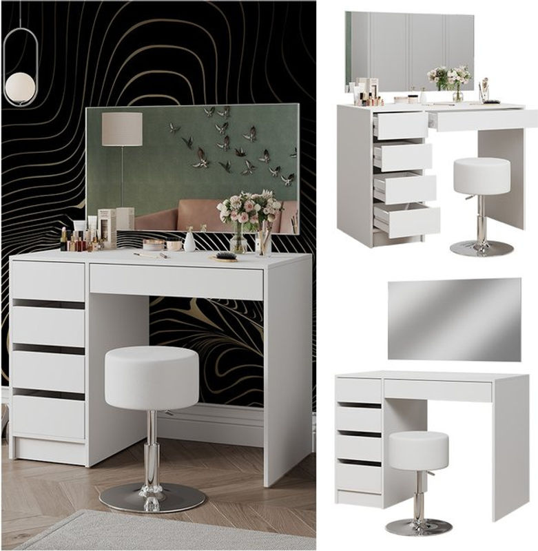 Vicco Schminktisch Thalia Weiß Hochglanz mit Hocker Breite: 100 cm - Bild 2