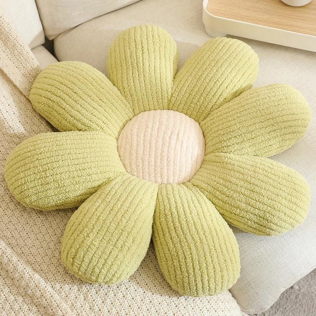 Yiran Health & Beauty Gänseblümchen Plüschkissen in Grün, rundes Blumen-Sitzkissen aus Polyester, Durchmesser: 50 cm - Bild 1