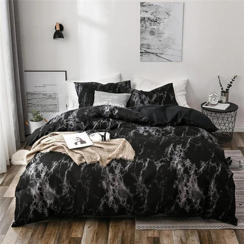 Bettwäsche-Set mit Marmormuster in Schwarz von Binchi Outdoor Product, ultraweiche Mikrofaser-Bettbezüge mit Reißverschluss, B/H: 173 x 229 cm - Bild 2