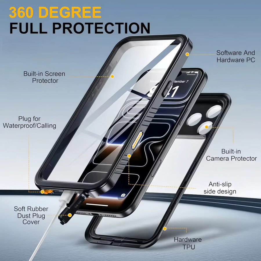 Wasserdichte Schutzhülle IP68 für iPhone 17 16 Plus 15 14 13 Pro Max 17 Air 16E, Staubdicht, Farbe: Schwarz - Bild 5