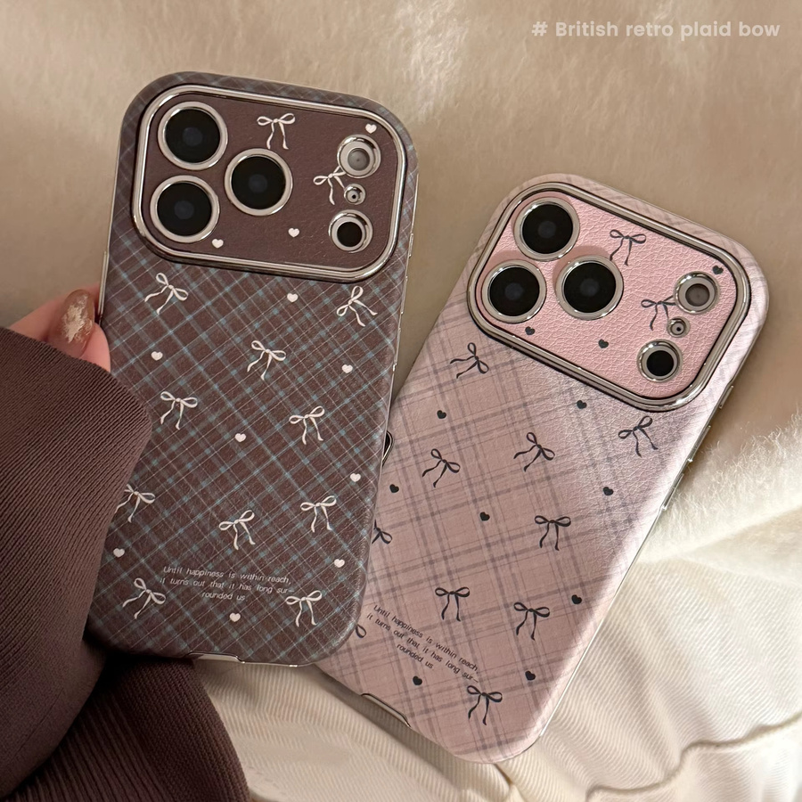 MUQGEW iPhone Handyhülle mit koreanischem Retro Plaid Grid Muster und Bowknot in Ledertextur, Stoßfestes Soft Cover, Multicolour - Bild 2