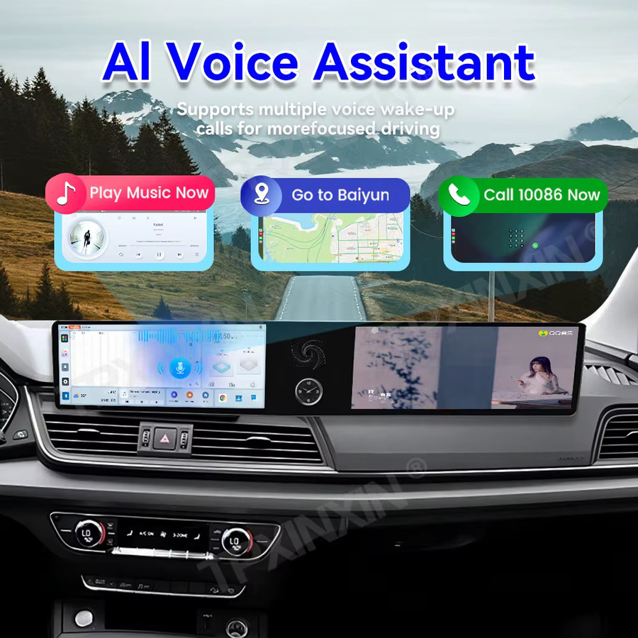 TPXINXIN Dual-Screen Autoradio mit Qualcomm 12,3 Zoll Display für Audi Q5, Android Auto und CarPlay mit GPS, Schwarz - Bild 5