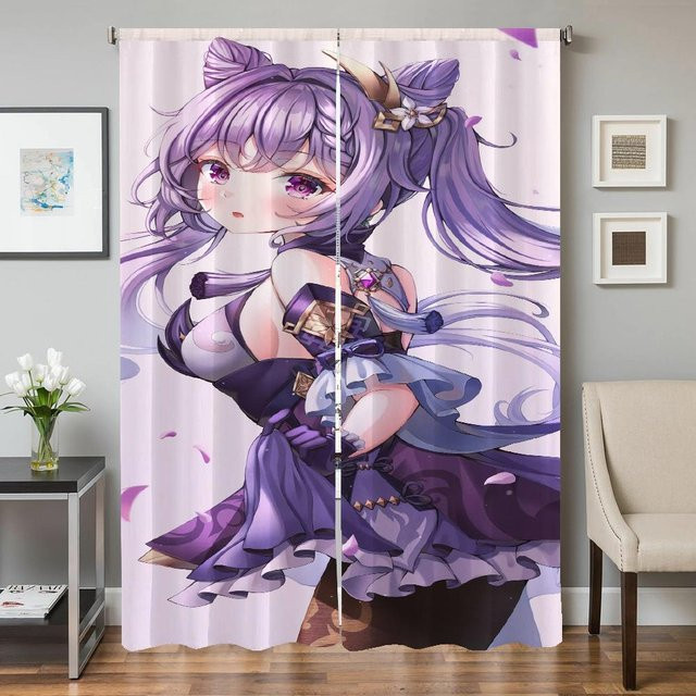 Genshin Impact Verdunkelungsvorhänge Set aus 2 Stück, lila, Breite: 50 cm, Höhe: 70 cm - Bild 1