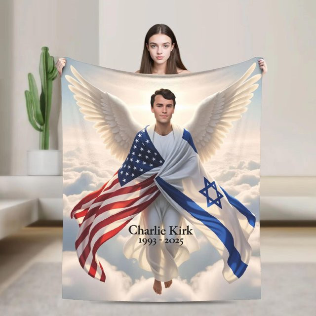 JMG Household Supplies Flanelldecke Charlie Kirk Engel Anwalt, Mehrfarbig, B/T: 70 x 100 cm - Bild 1