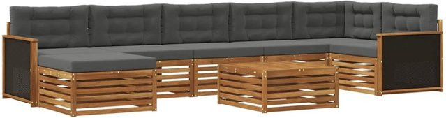 vidaXL Outdoor-Sofagarnitur aus Akazienholz in L-Form mit 8 Kissen in Natur und Anthrazit - Bild 1