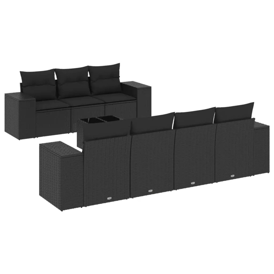 vidaXL 8-teilige Garten-Sofagarnitur aus Polyrattan in Schwarz mit Kissen und Stauraum - Bild 2