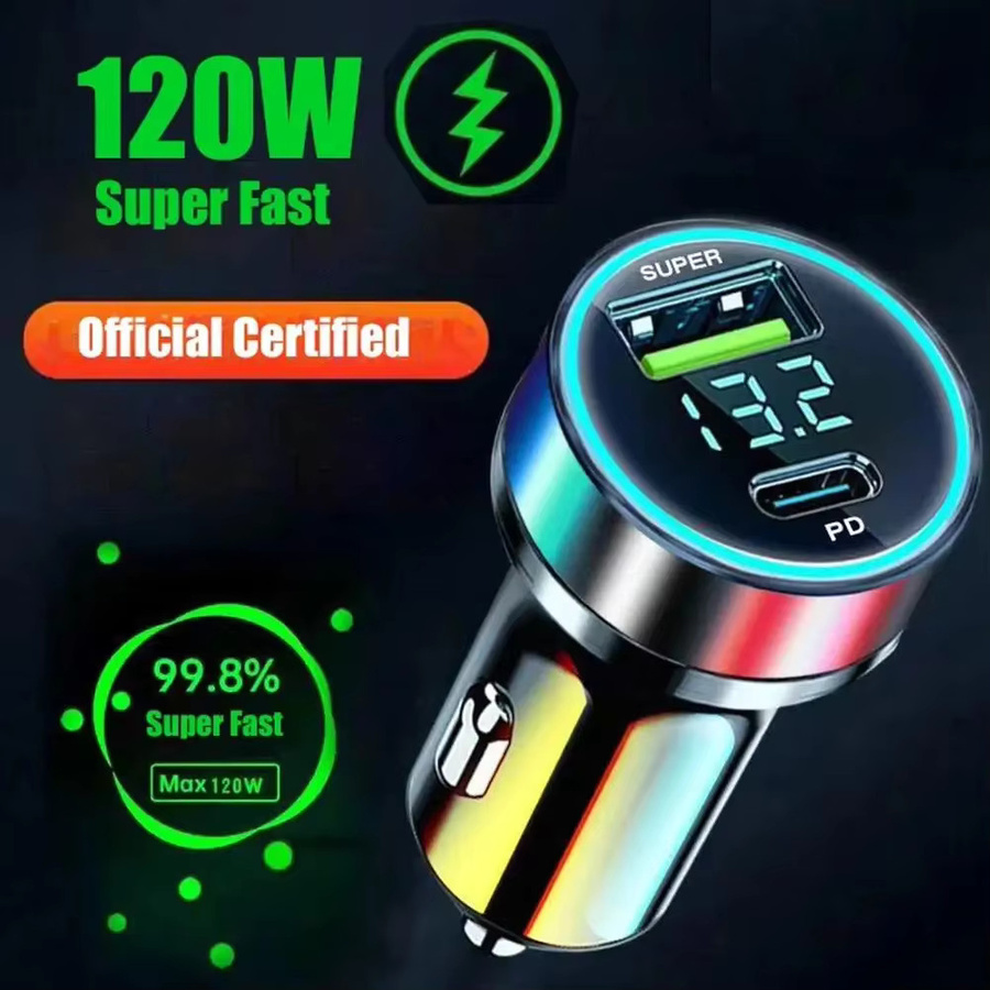 PD USB-Autoladegerät mit 120 W Schnellladung, USB-C und QC3.0 Reiseadapter für iPhone, Xiaomi und Samsung - Bild 3