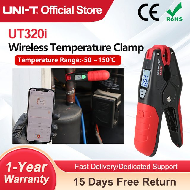 UNI-T UT320i Drahtlose digitale Temperaturklemme für HVAC-Kühlsysteme in Rot, Messbereich -50 bis 150 °C - Bild 1