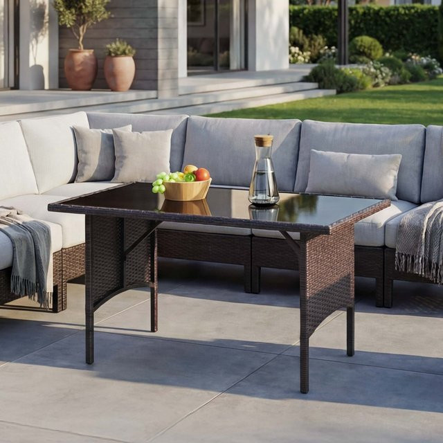 MCW Poly-Rattan Esstisch G16 in Braun mit Glasplatte, B/T: 112 x 60 cm - Bild 1