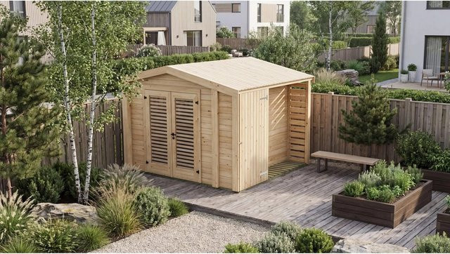 Weka Holz-Gartenhaus Killarney mit Satteldach in Natur Braun, B: 311 cm, T: 263 cm, H: 241 cm - Bild 1