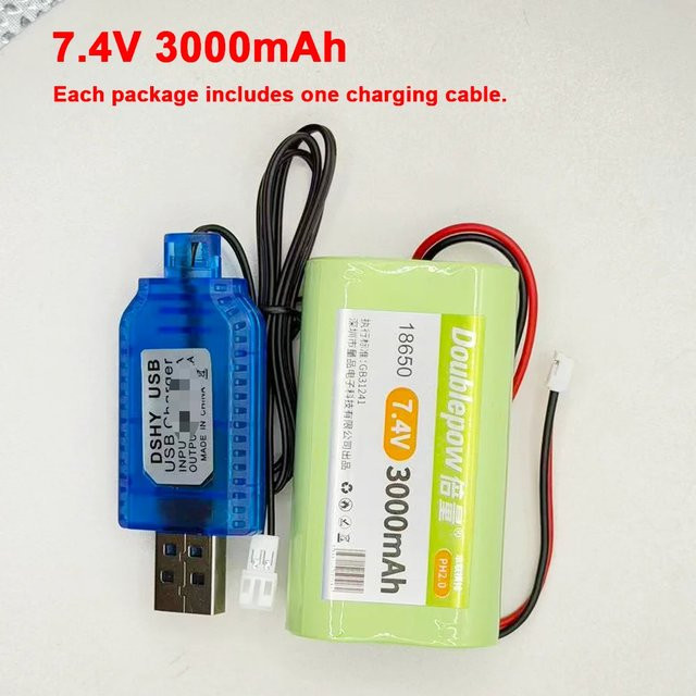 DOUBLEPOW Lithium-Ionen-Akku 7,4 V mit 3000 mAh und PH2.0 Stecker, grün, mit Schutzplatine PCB - Bild 1