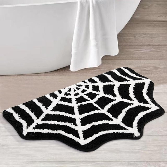 Happypilot Halloween Spinnennetz Teppich in Grau, rutschfest und waschbar, B/T: 40 x 60 cm - Bild 1