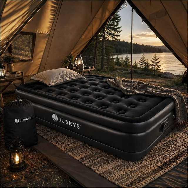 Juskys Luftbett Sapri L Schwarz selbstaufblasend für 2 Personen mit integrierter Pumpe B/T: 154 x 197 cm - Bild 3