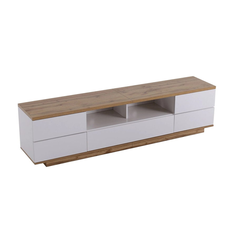 okwish TV Schrank mit Farbblock Design und Holzmaserung in Weiß und Natur, B/T/H: 180 x 38 x 46 cm - Bild 2