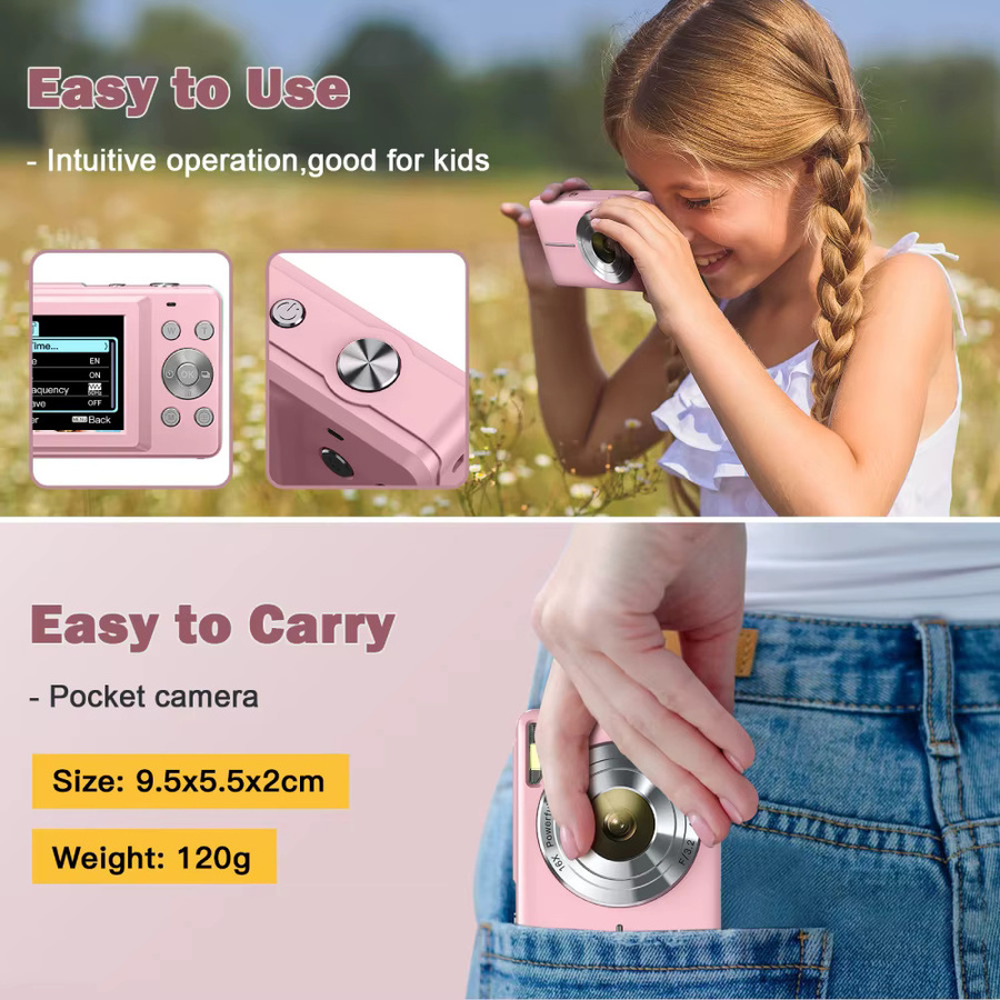 MELCAM Digitalkamera für Kinder mit 44 MP und Full HD 1080p, inklusive 32GB SD-Karte, rosa - Bild 5
