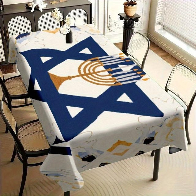 Wasserdichte rechteckige Tischdecke mit Davidstern von JINGYUE Pet in Blau, B/T: 90 x 140 cm - Bild 1