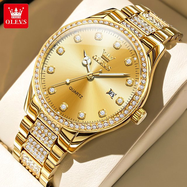 OLEVS Armbanduhr, Quarz, Edelstahl, Gold, Diamant, Zirkonia, Herren - Bild 1