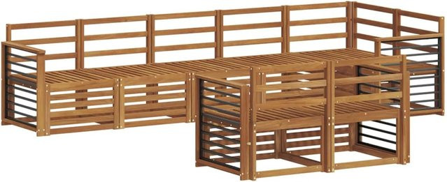 vidaXL Sofagarnitur aus Massivholz Akazie in Natur Braun, 8-teiliges L-Shape Ecksofa Set mit Latten-Design und Kissen - Bild 1