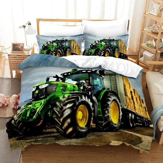 Allbestart Kinderbettwäsche Set mit Fahrzeug-Motiv Autos Flugzeuge Lastwagen, Grün, Bestehend aus Bettbezug und Kissenbezug, B/H: 150 x 200 cm und B/H: 70 x 133 cm - Bild 1