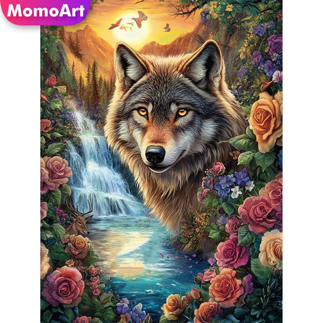 Momoart Wolf Diamantmalerei DIY Bastelset mit floralem Motiv in Multicolour, B/H: 30,0 x 20,0 cm - Bild 1