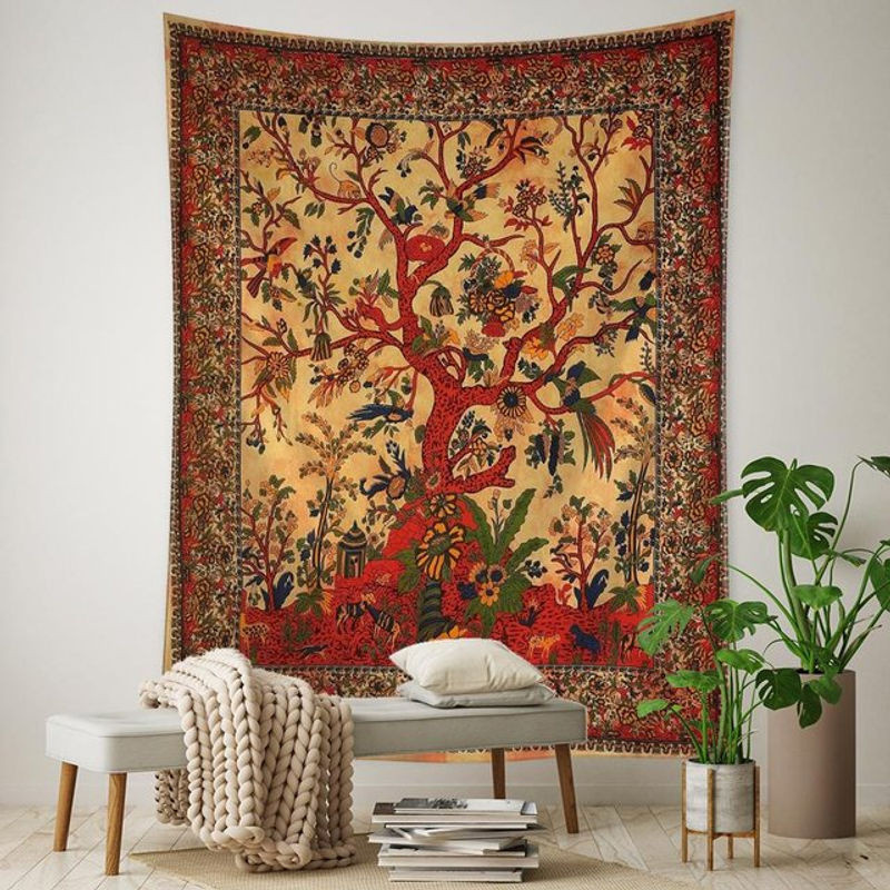 Binchi Outdoor Equipment Wandteppich mit abstraktem Blatt- und Baum-Motiv im Vintage-Stil, mehrfarbig, B: 230 cm, H: 180 cm - Bild 1