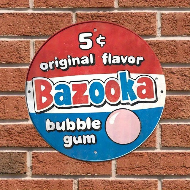 Vintage Bazooka Bubble Gum Schild von Desperate Enterprises – Runde Wanddekoration aus Holz in Multicolour für Bar, Café oder Küche - Bild 1