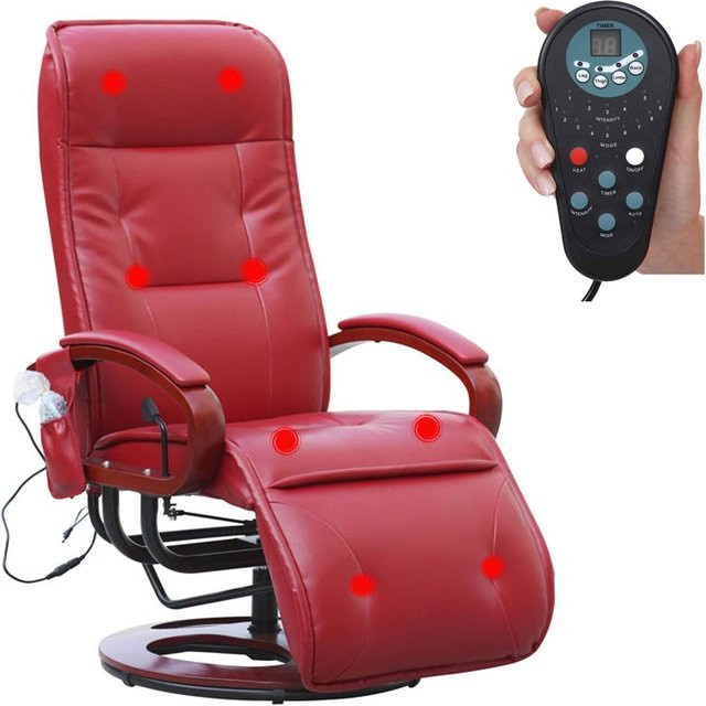 MCW Relaxsessel Arles II mit Massage aus Leder in Rot - Bild 1