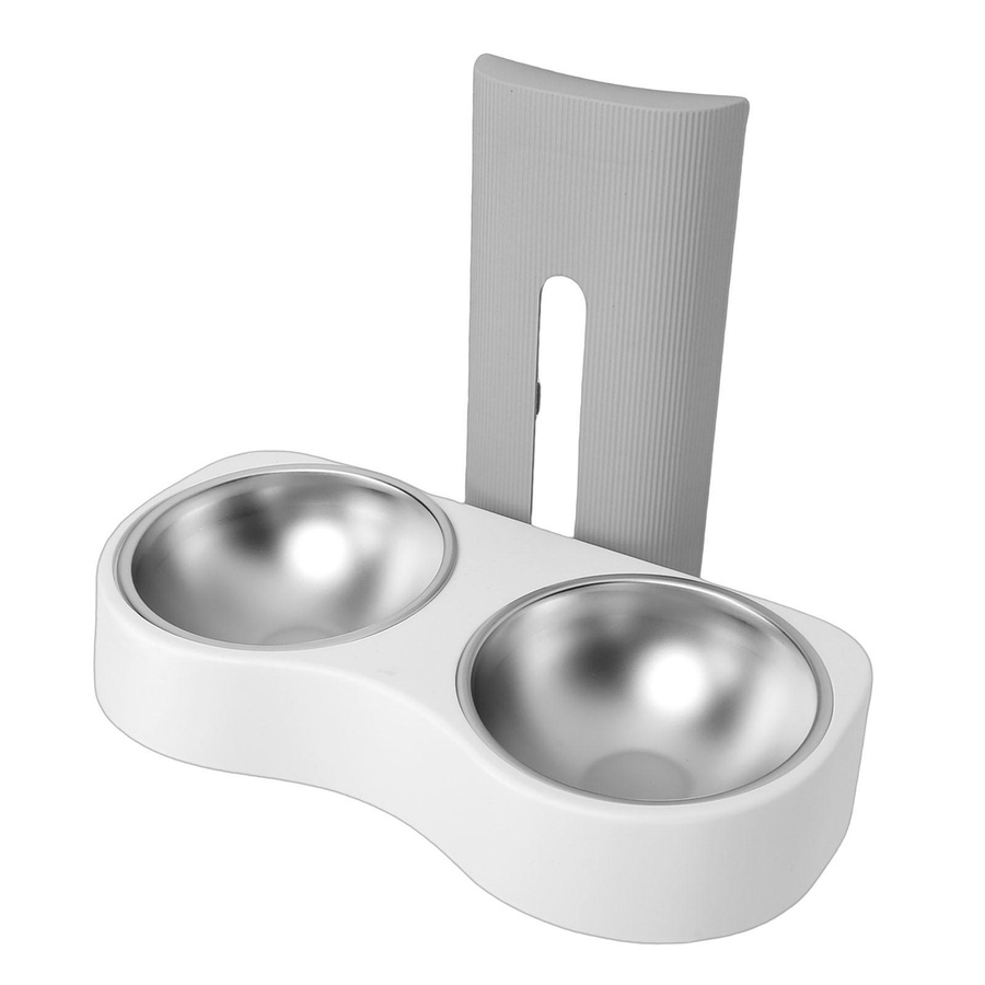 Koogeelife Wandmontierte Tierfutter- und Wassernapf Station aus Edelstahl in Silber, verstellbare Höhe, Doppelnäpfe Type 2 - Bild 1
