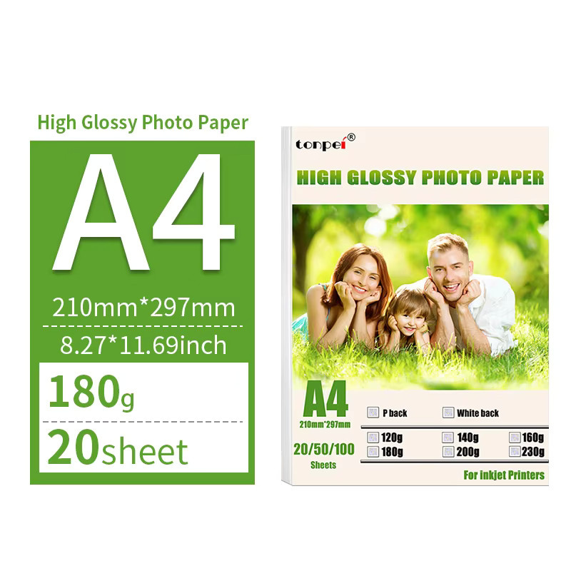 Tonpei Hochglanz-Fotopapier für Tintenstrahldrucker, einseitig glänzend, 180 g, Farbe: Weiß - Bild 2