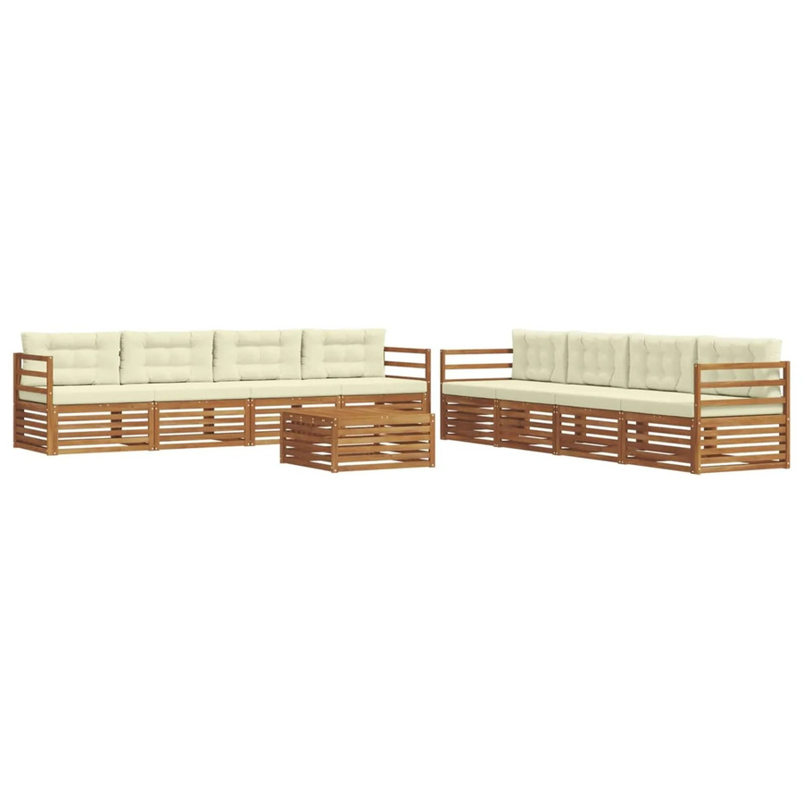 vidaXL Outdoor-Sofagarnitur 9-teilig aus massivem Akazienholz mit Kissen in Natur und Creme - Bild 2