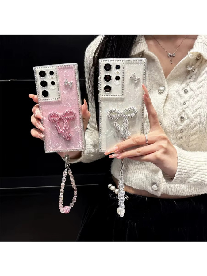 Glitzernde Handyhülle mit Muschelmuster und Schleifen für Samsung Galaxy Modelle in Weiß - Bild 4
