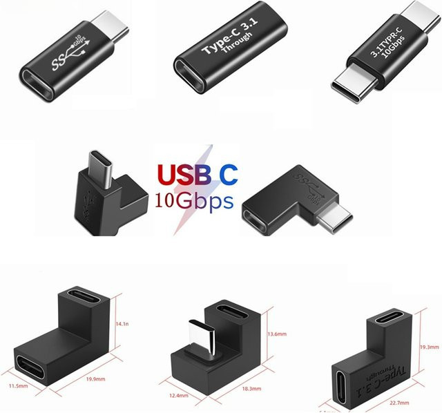 BSN USB-C OTG-Konverter-Adapter U-förmig 90-Grad-Winkel USB 3.1 10 Gbit/s Typ C Stecker auf Buchse in Schwarz - Bild 1