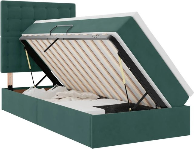vidaXL Aufbewahrungsbett mit Matratze Dunkelgrün aus Samt mit Lift-up-Funktion B/T/H: 100 x 200 x 204 cm - Bild 1