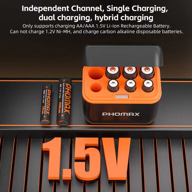 PHOMAX Wiederaufladbare Lithiumbatterien AA und AAA mit USB-C Schnellladegerät für Multimeter und Spielzeug - Bild 1