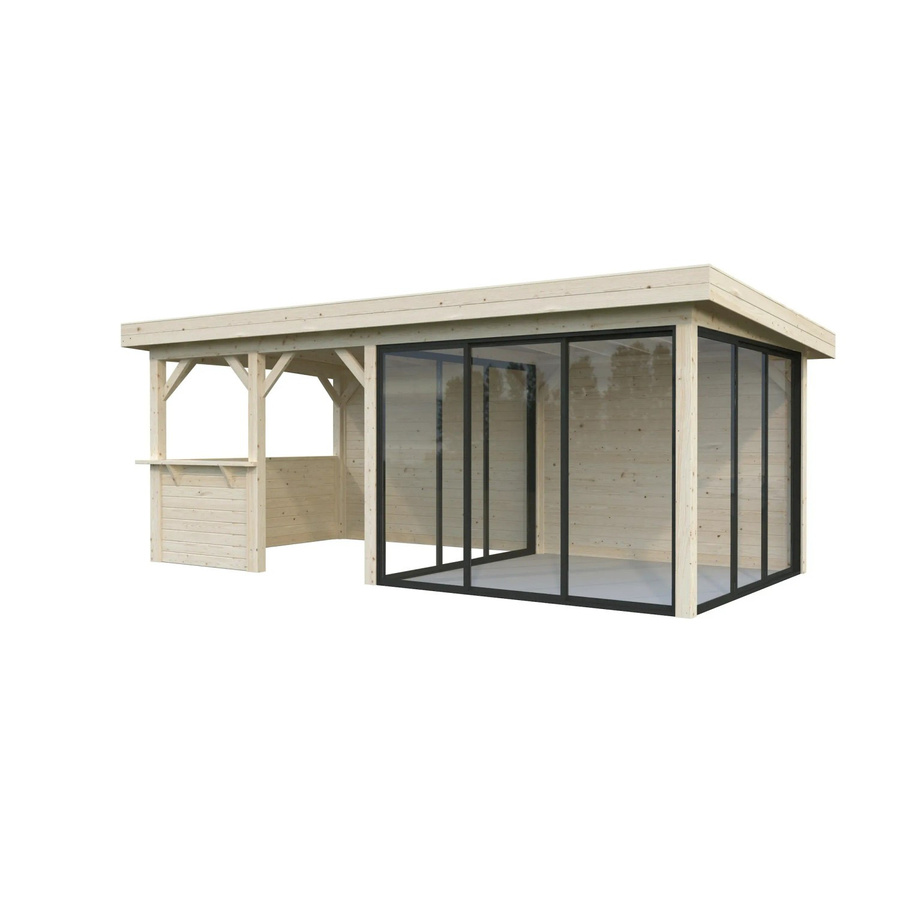Palmako Pavillon Lenna Set 408 Slide aus Fichtenholz in Braun mit ESG-Verglasung und Eck-Tresenanlage, B/H/T: 588 x 245 x 300 cm - Bild 2