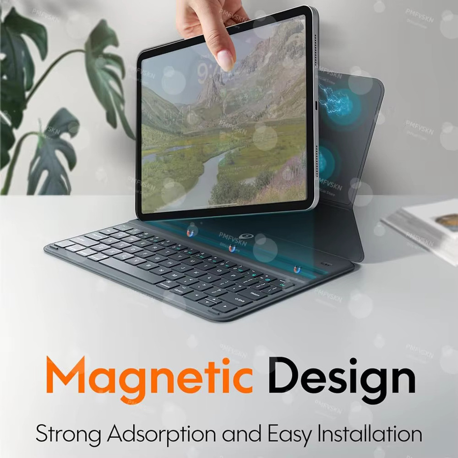 PMFVSKN Ultradünne Smart-Tastaturhülle für iPad Air 11 und 13 (2024/2025), iPad Pro 11 und 12,9/13 Zoll, Cover Folio mit russischer Tastatur, Schwarz - Bild 5