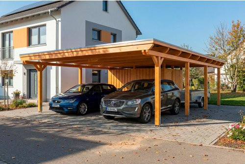 SKANHOLZ Carport Emsland aus Fichte mit EPDM-Flachdach und Abstellraum, Farbe: Eiche Hell/Braun, B: 609 cm, T: 846 cm - Bild 1