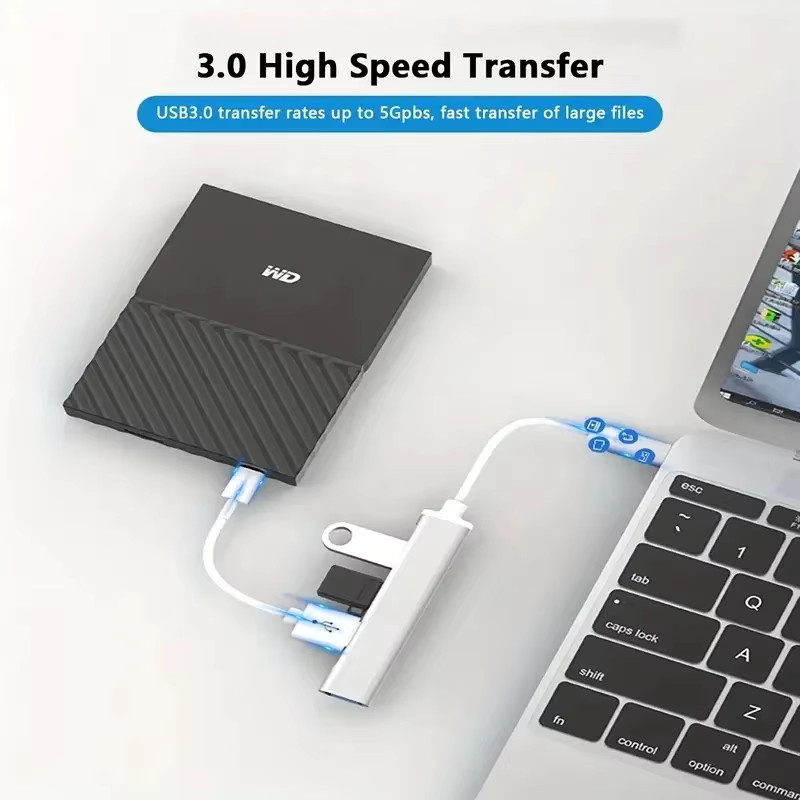Tutew 4-Port USB-C Multi Splitter Hub mit USB 3.0 und USB 3.1 OTG-Adapter in Grau für MacBook, Lenovo und Xiaomi - Bild 3