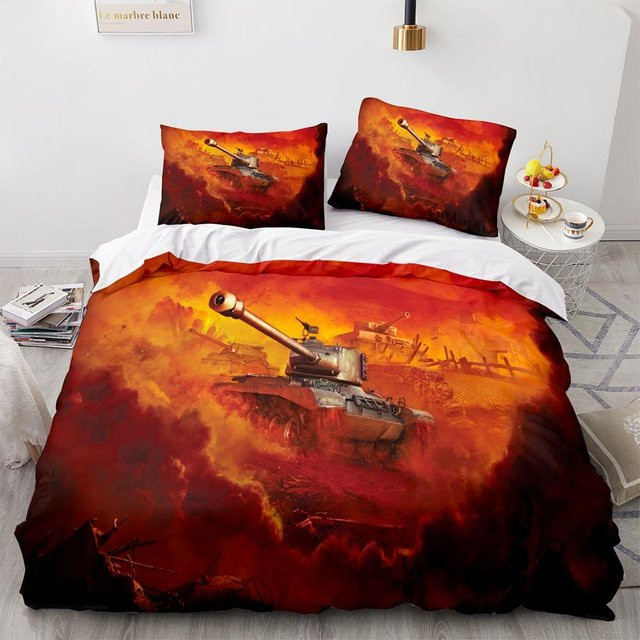 Binchi Fitness Bettwäscheset Panzer Motiv in Rot, 2-teiliges Set aus Mikrofaser bestehend aus Bettbezug und Kissenbezug, Breite: 245 cm, Höhe: 210 cm - Bild 1