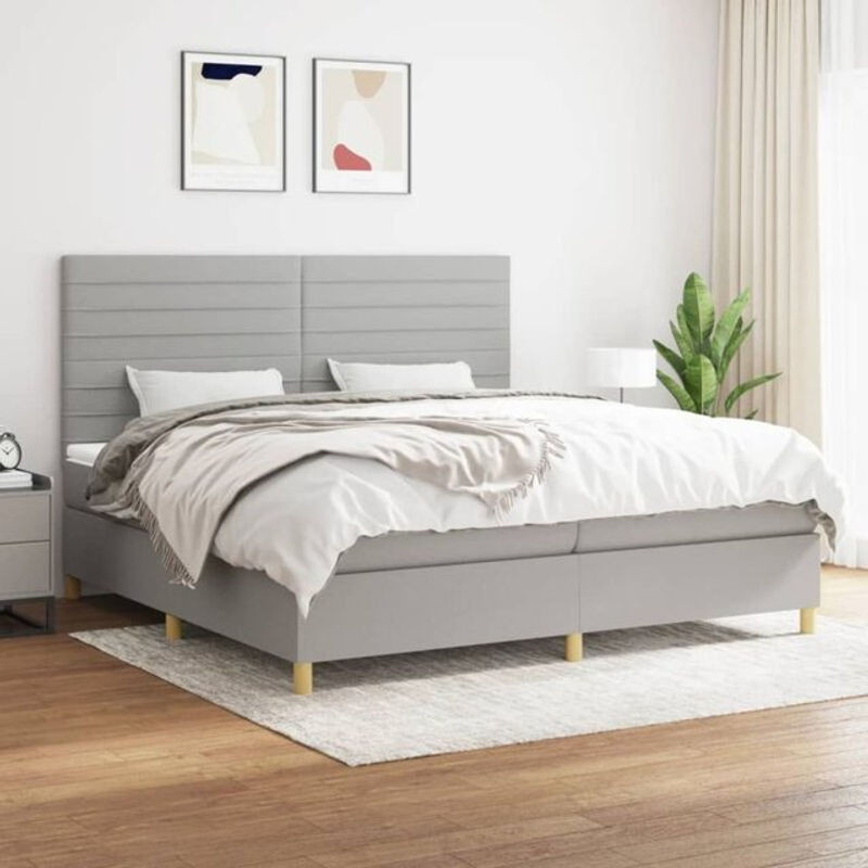 Vidaxl Boxspringbett mit Matratze in Grau und Weiß aus Stoff, B/T: 200 x 200 cm - Bild 1