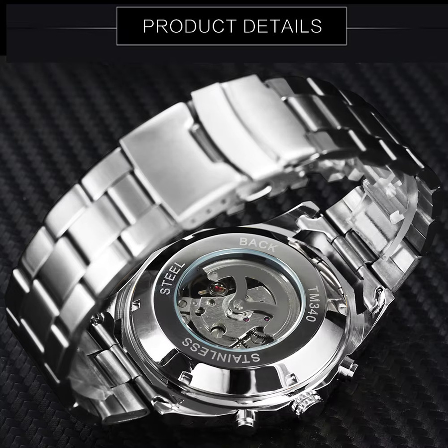 WINNER Armbanduhr Automatik, Edelstahl, Schwarz, Herren - Bild 4