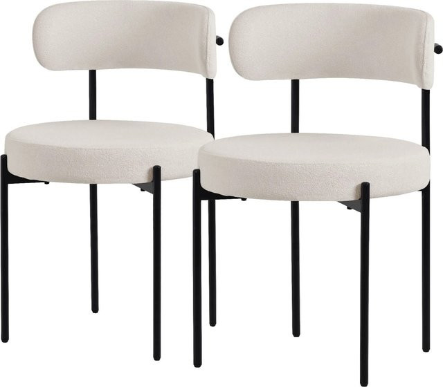 ML-Design Esszimmerstuhl 2er Set aus weißem Teddystoff mit Rückenlehne - Bild 2