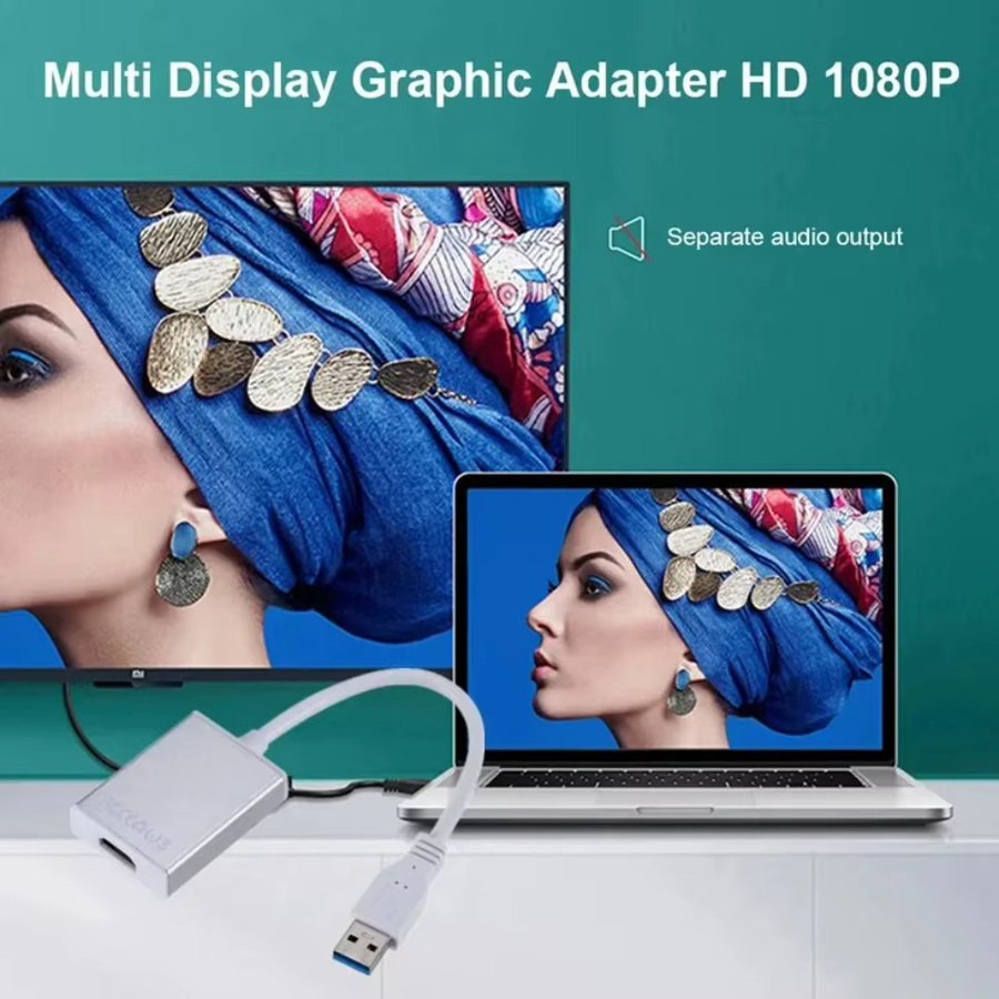 GRWIBEOU USB 3.0 zu HDMI Konverter HD 1080P Audio-Video-Adapter in Schwarz für PC und Laptop - Bild 6